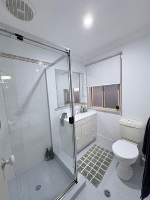 Dusche, Handtücher, Seife, Toilettenpapier