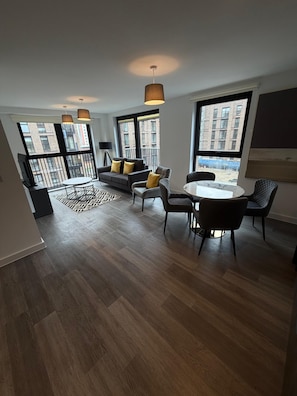 Superior Apartment, Balcony, City View | Living area | 55-inch Smart TV with digital channels - Berkeley Square Apartments (Salford)