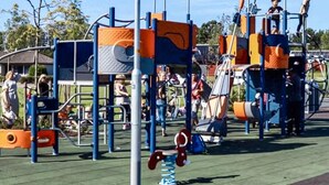 A playground with various play structures, including a climbing frame and a slide. - 6 Person Holiday Home in Timmernabben (Fliseryd)