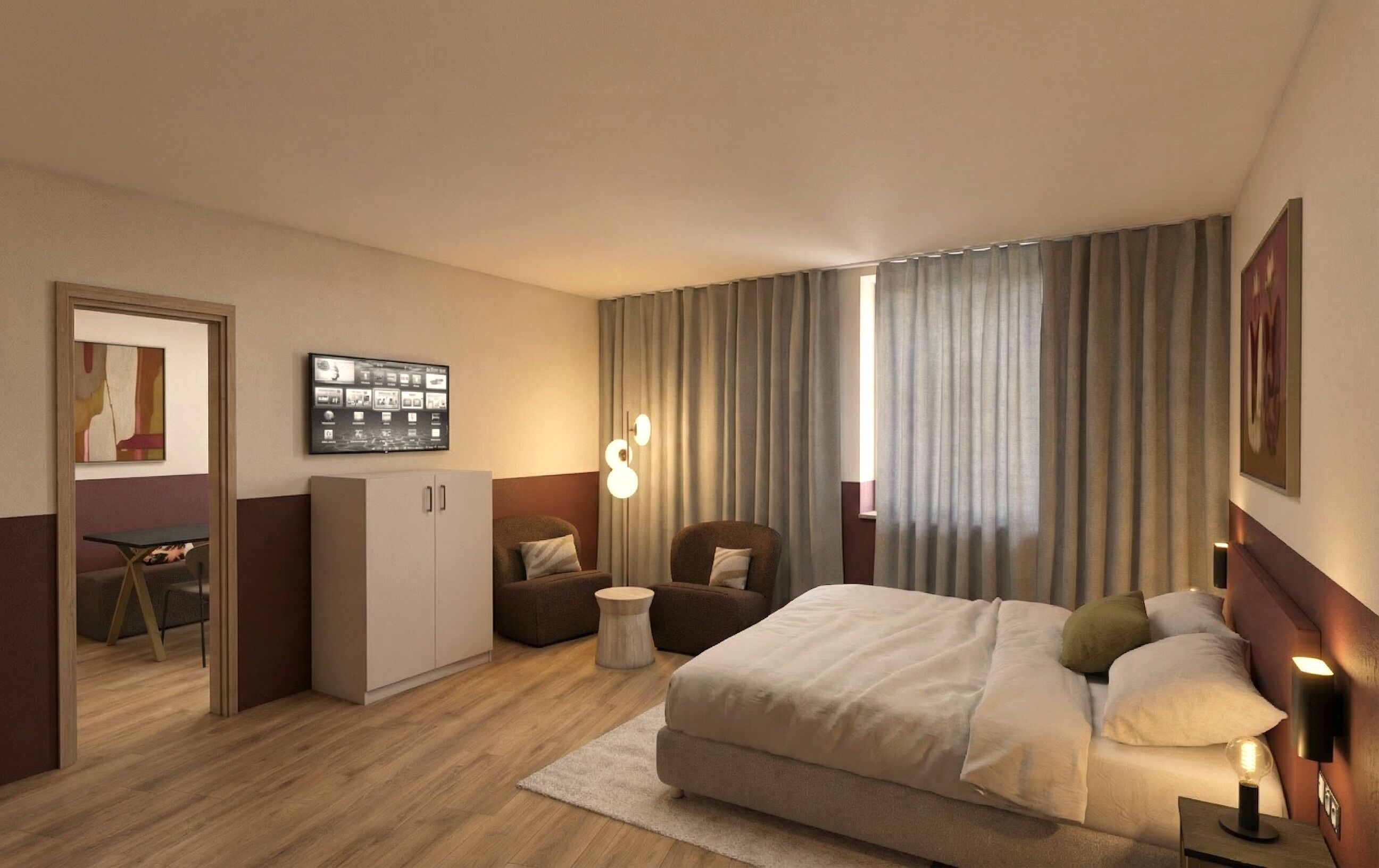 Appartement classique, 1 chambre, cuisine, vue sur la ville