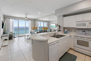 Fridge, microwave, oven, stovetop - 🌴 Celadon 805 | Gulf-Front Views on PCB’s Quiet West End (Panama City Beach)