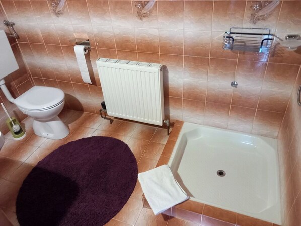 Dusche, Haartrockner, HandtĂŒcher, Seife
