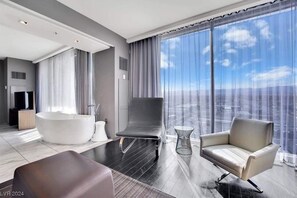 TV, fireplace - Luxury 1BR Palms STRIP VIEW + BALCONY ACCESS 37322 (Las Vegas)