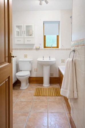 Hair dryer, towels, toilet paper
