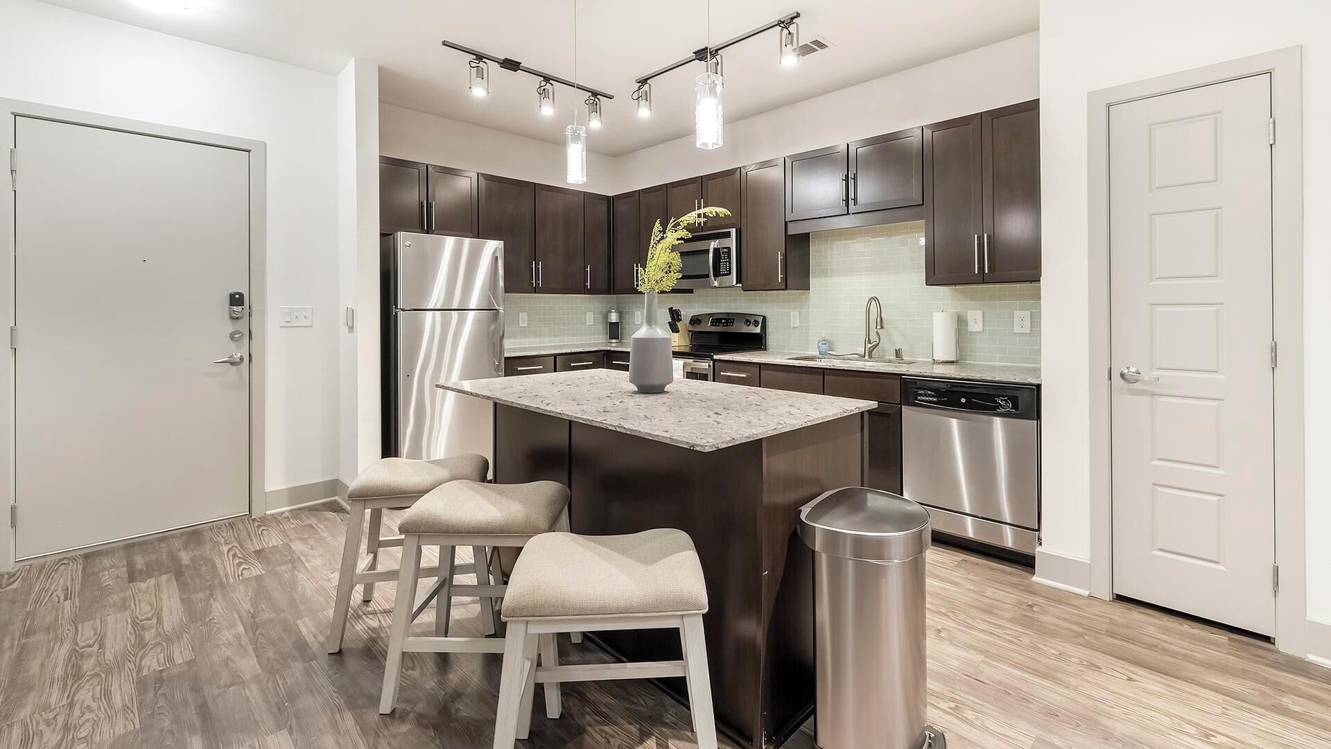 Fridge, dining tables