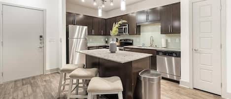 Fridge, dining tables