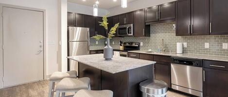 Fridge, dining tables