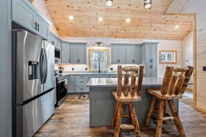 Fridge, microwave, oven, stovetop - Quimby Cabin | New Build | Snowmobile Access (Rangeley)