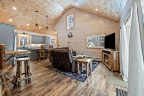 TV, fireplace - Quimby Cabin | New Build | Snowmobile Access (Rangeley)