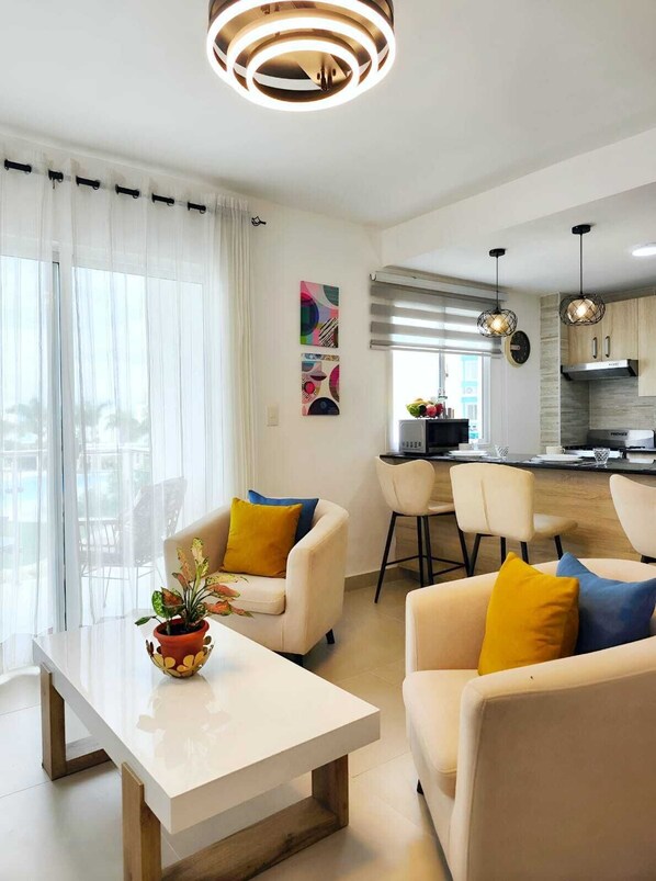 Living area - Cozy 2BR Retreat w/ Pool, WiFi, Parking – Minutes to Beach (Punta Cana)