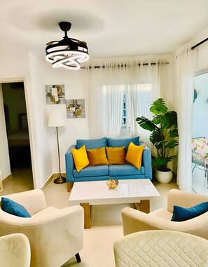 Living area - Cozy 2BR Retreat w/ Pool, WiFi, Parking – Minutes to Beach (Punta Cana)