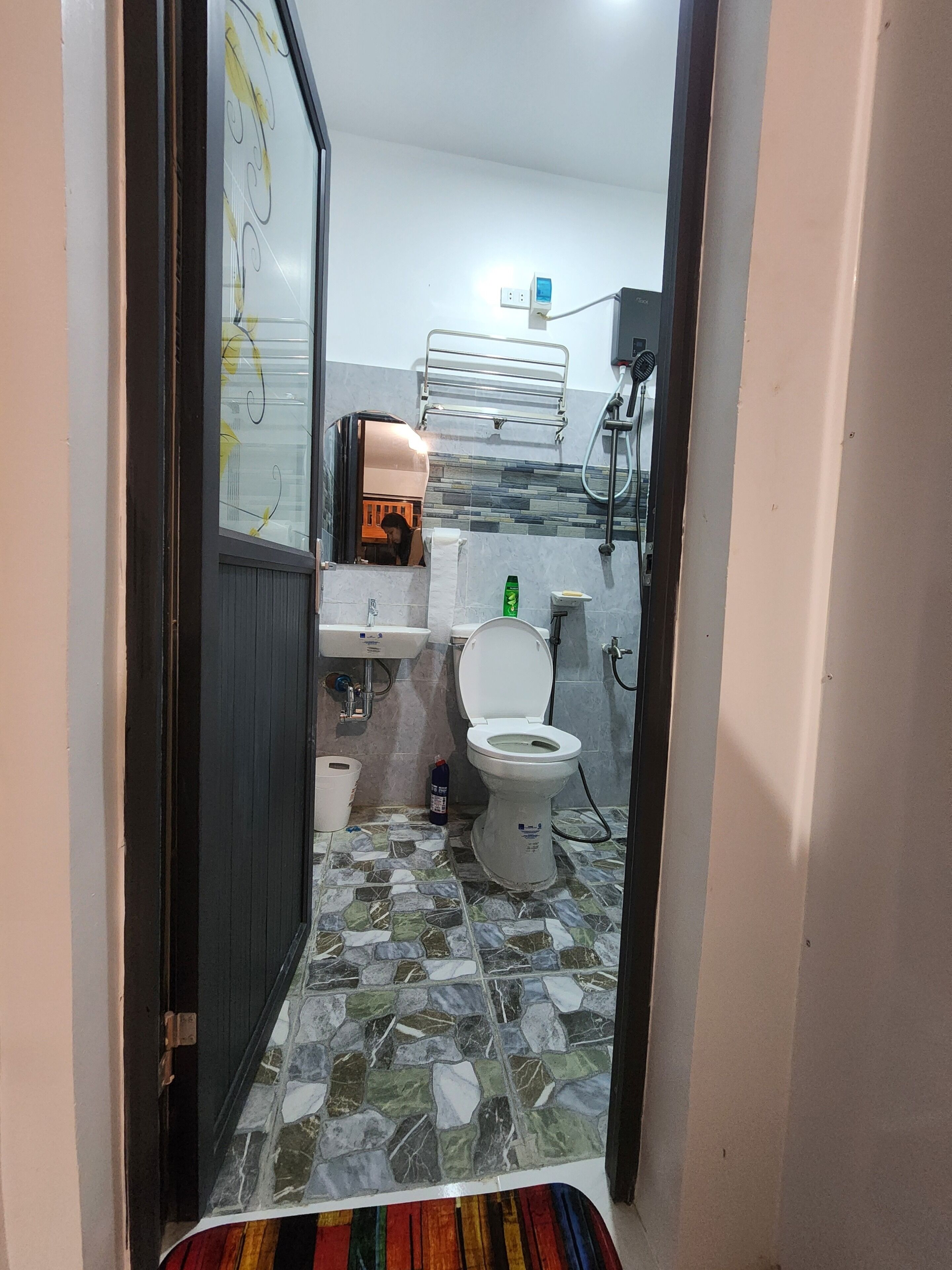 Shower, bidet, towels, toilet paper