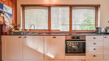 Fridge, microwave, oven, cookware/dishes/utensils