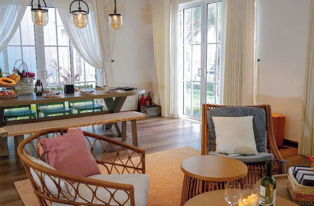 Elite villa, uitzicht op tuin | Woonruimte