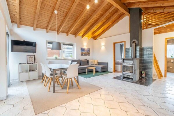 TV, fireplace