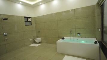 Shower, towels, soap, shampoo