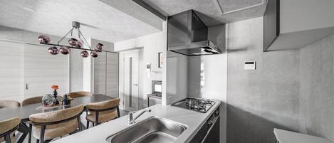 Apartment | Private kitchen | Fridge, microwave, stovetop, rice cooker