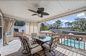 Outdoor dining - Walk to Bay & Downtown Fairhope- Fig & Bay Retreat -Coastal Getaway with Pool! (Fairhope, AL)