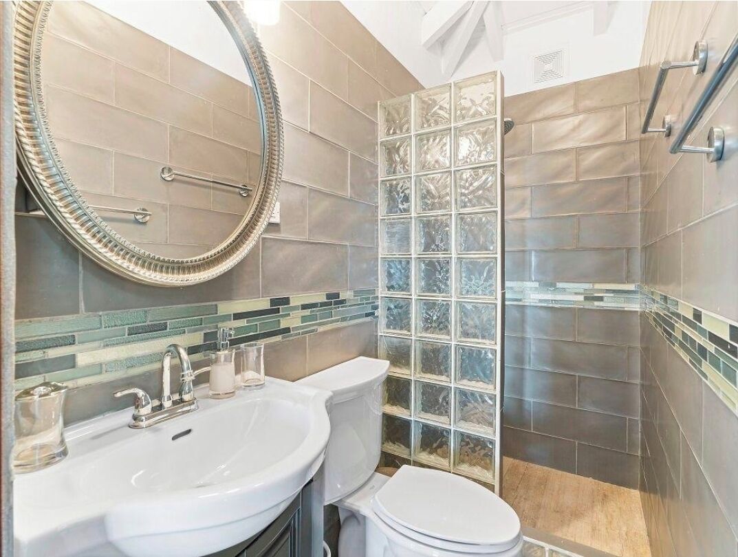 Hair dryer, towels, soap