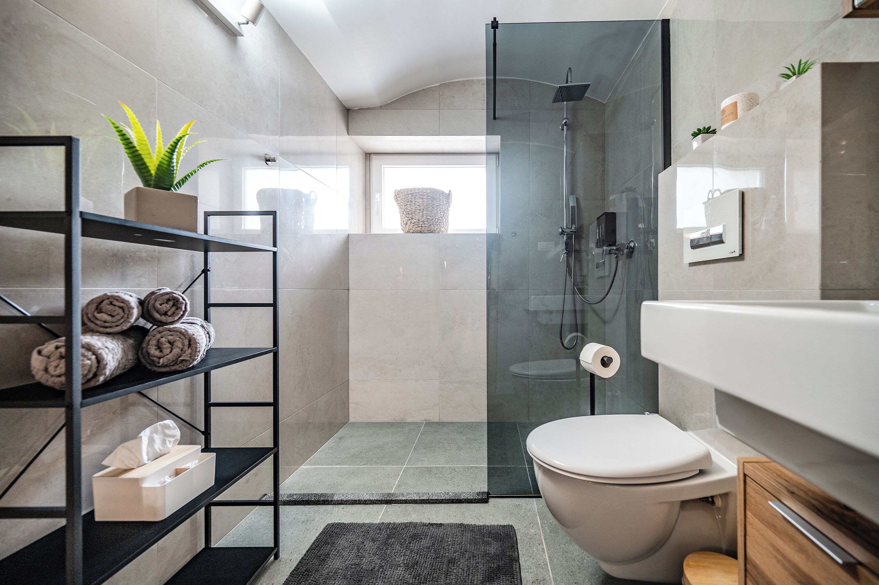 Eco-friendly toiletries, hair dryer, towels, soap