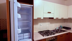 A kitchen with a built-in refrigerator, stove, oven, and a sink. - INDEPENDENT HOME FOR WORKERS AND FAMILIES in Orsaria (Orsaria)
