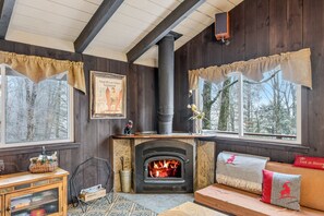 TV, fireplace, books - Waitsfield Chalet w/ Fireplace | Mad River Valley (Waitsfield)