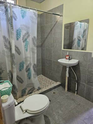 Familie huis, uitzicht op tuin | Badkamer