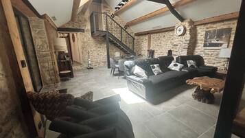 TV, fireplace, DVD player, books