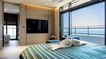 Medium Suite Double (Ocean) | Laptop workspace, free WiFi