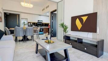 Lyxlägenhet - balkong - utsikt mot staden | Vardagsrum