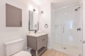 Shower, hair dryer, towels - Modern Apt Near Kendall Square & Restaurants (Cambridge, MA)