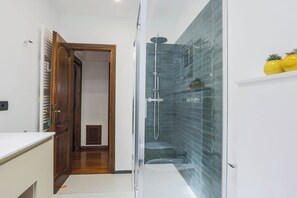 Shower, hair dryer, bidet, towels