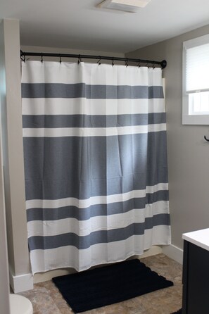 Hair dryer, towels, toilet paper
