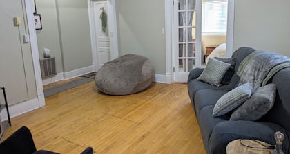 Newly renovated late 1800's space with rich wood floors and French doors