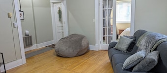 Newly renovated late 1800's space with rich wood floors and French doors