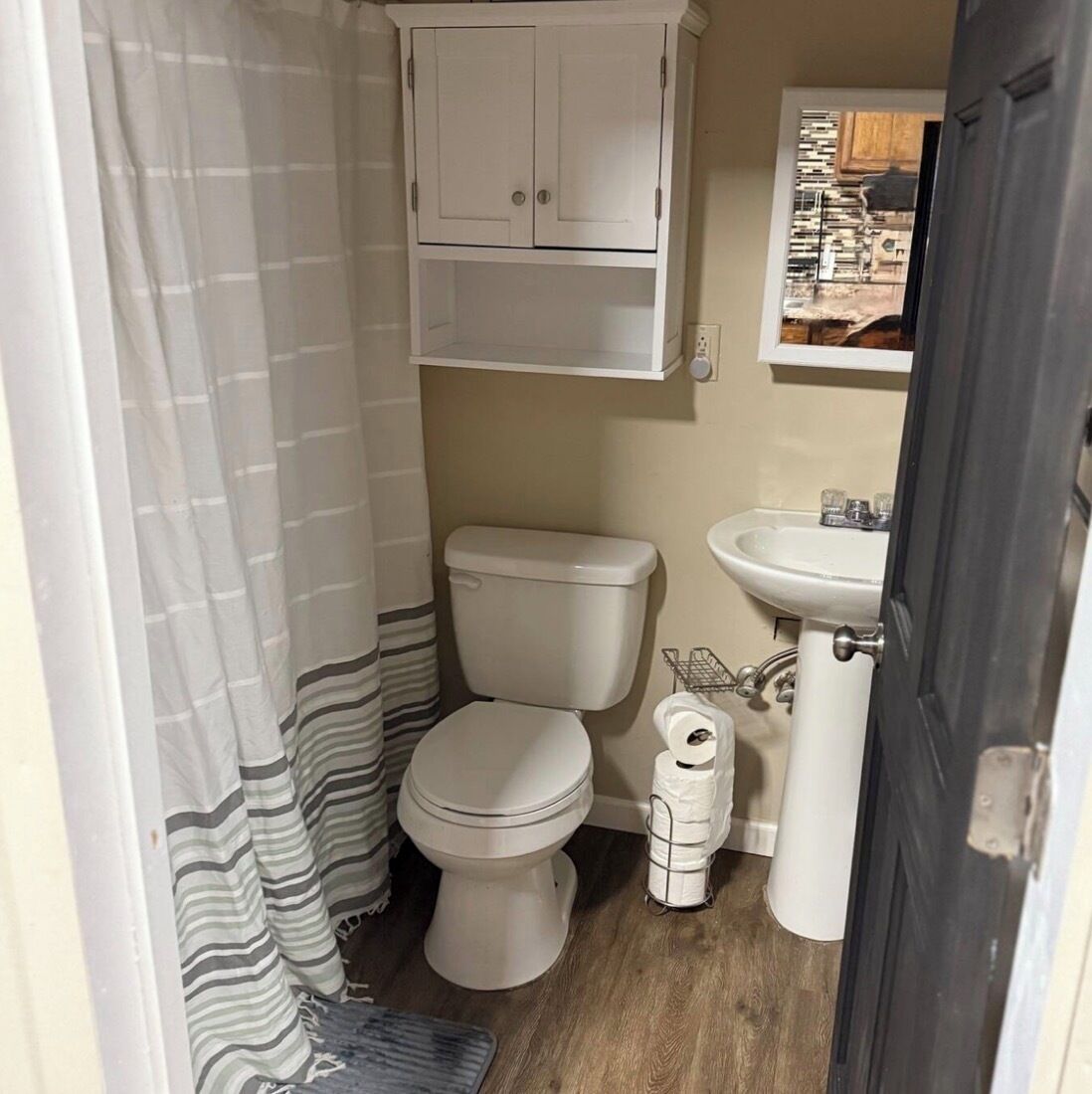 Hair dryer, bidet, towels, soap