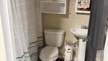 Hair dryer, bidet, towels, soap