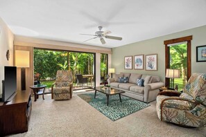 TV, offices - 1 Bedroom Ground Floor Condo in Sunny Poipu with Tropical Gardens, AC and Pool! (Koloa)