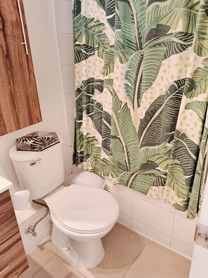 Hair dryer, towels, toilet paper