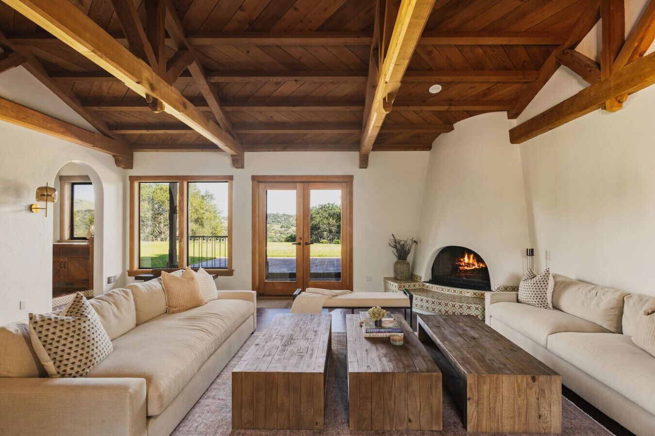 TV, fireplace, books, stereo