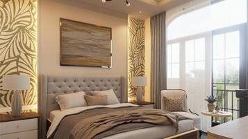 Quarto casal luxo de uso individual, sacada, vista para o pátio