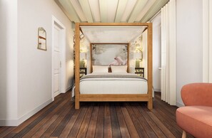 Habitación doble Deluxe, vista parcial al mar | Caja de seguridad en la habitación, escritorio y insonorización