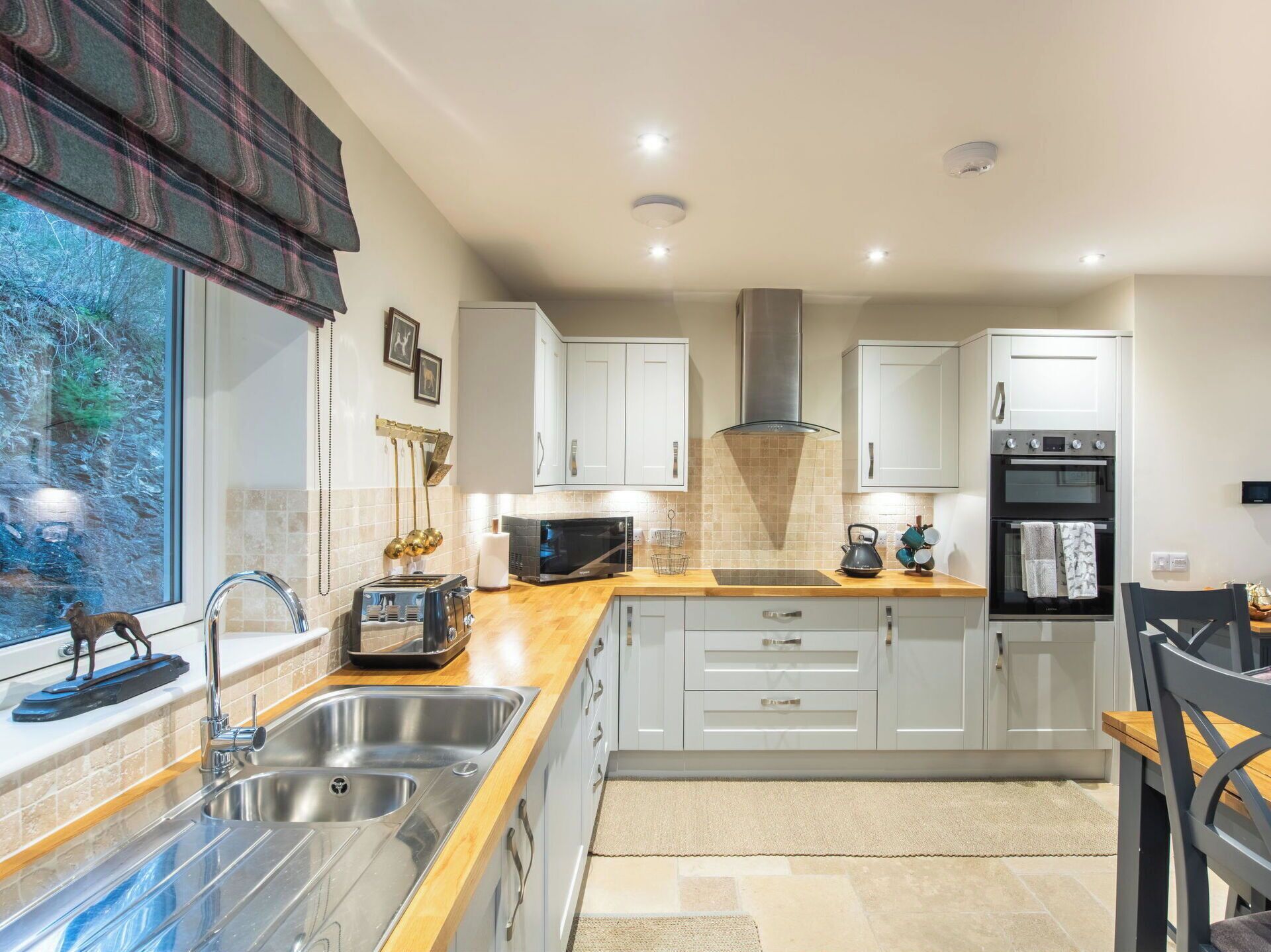 Microwave, oven, dishwasher, high chair