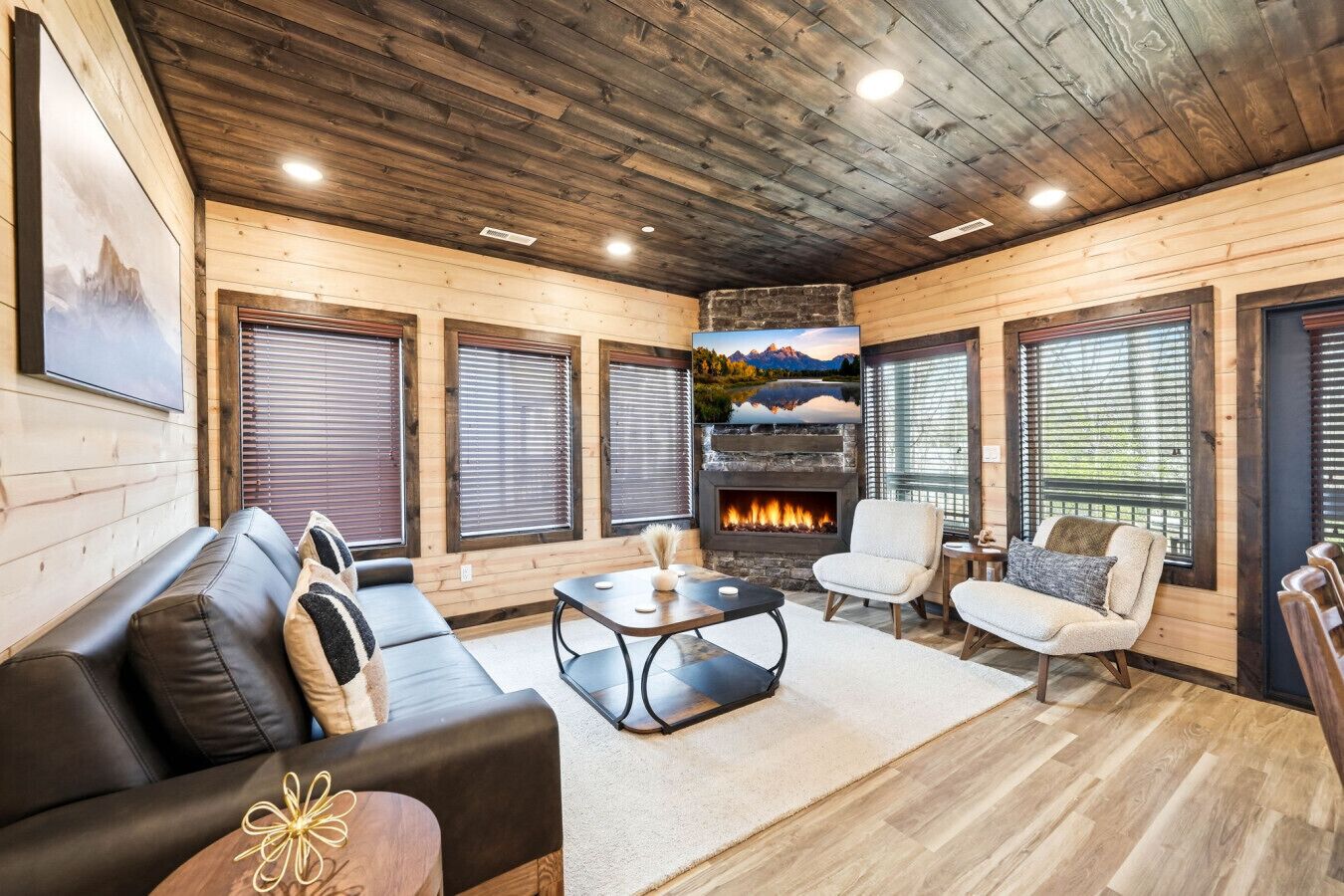 TV, fireplace, foosball, books