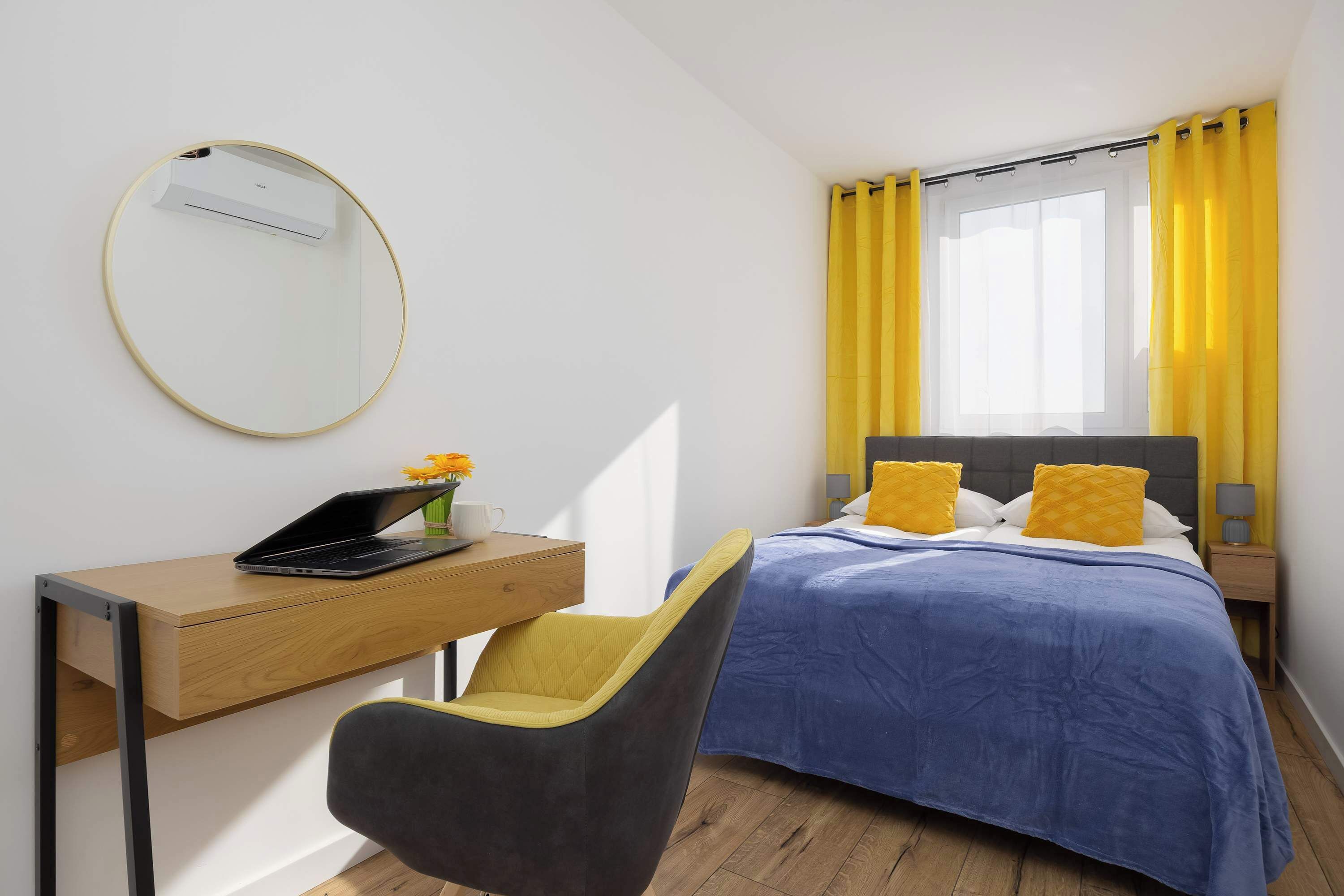 1 bedroom, desk, iron/ironing board, travel crib