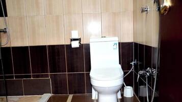 Ducha, secador de pelo, toallas y jabón