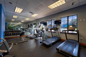 A gym with treadmills, elliptical machines, and free weights. - Spacious 6BR Family Villa, 13 miles to Disney, Private Pool, Resort Waterpark (Kissimmee)