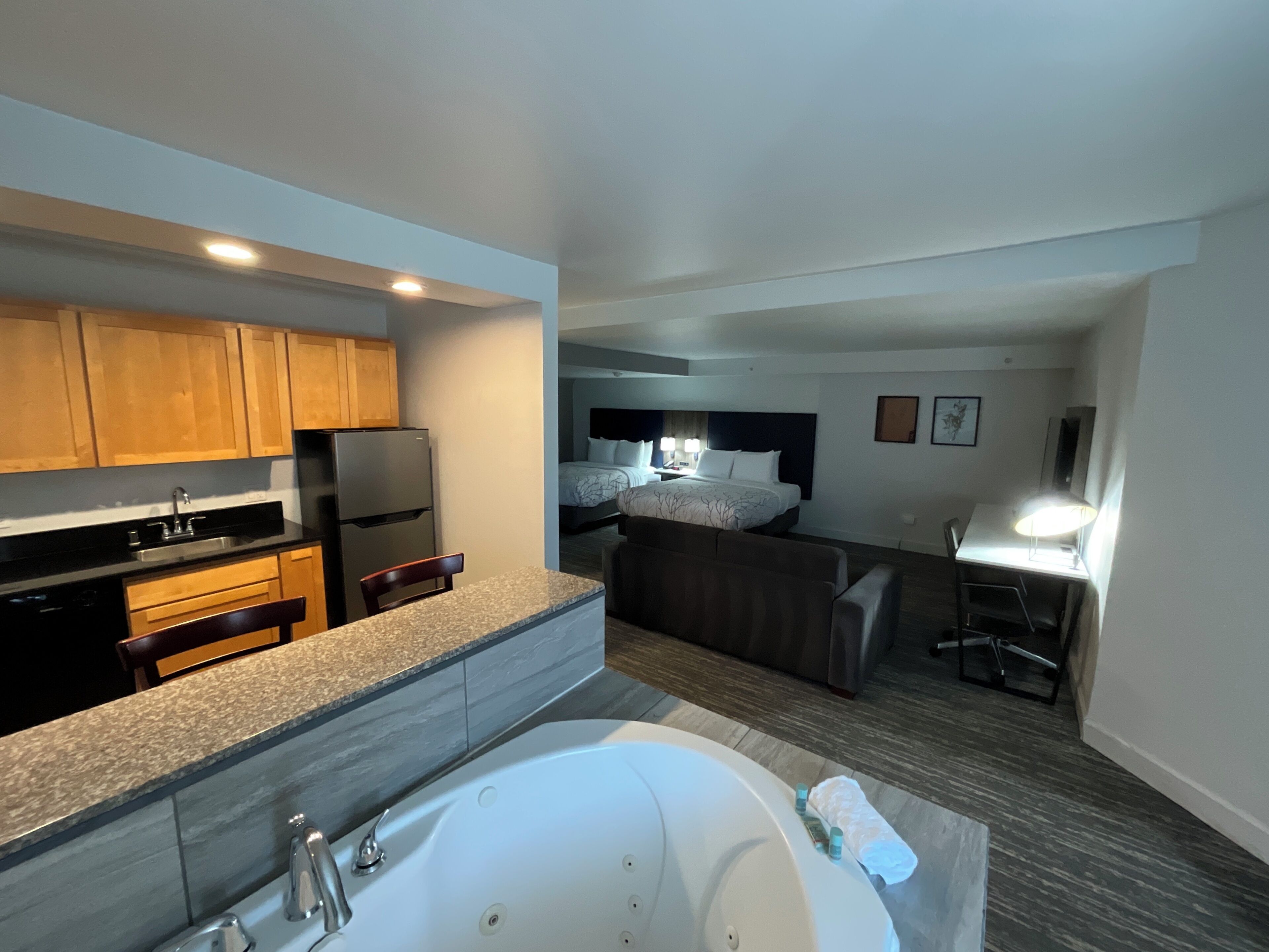 Suite, 2 Queen Beds, Non Smoking, Kitchenette | In-room safe, desk, laptop workspace, iron/ironing board
