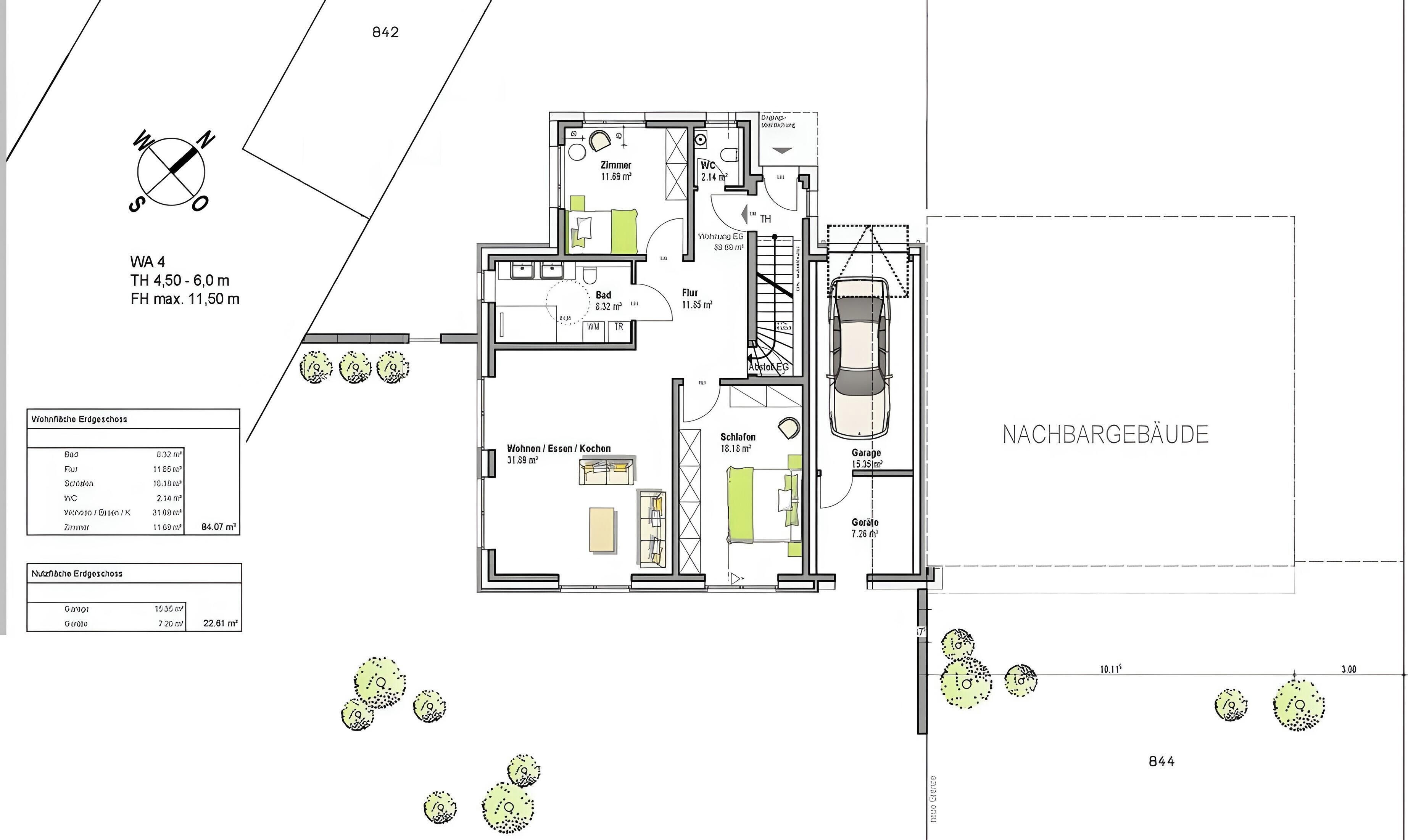 A floor plan of a hotel with a living room, kitchen, bathroom, and two bedrooms.