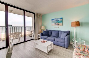 Living area - Experience beachfront bliss in this cozy 1-bedroom, Carolina Beach retreat. (Carolina Beach)